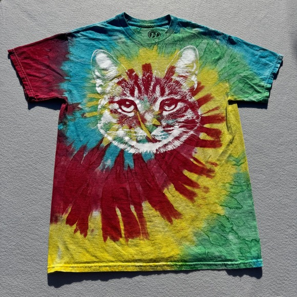 Liquid Blue Other - Cat Face Tie Dye T-Shirt Mens Medium Colorful Psychedelic Graphic Tee